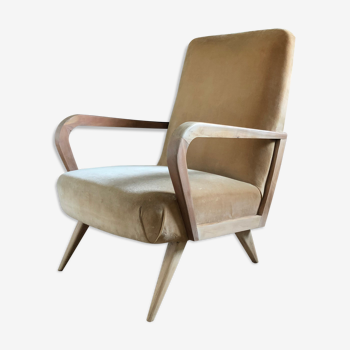 Velvet and wood armchair