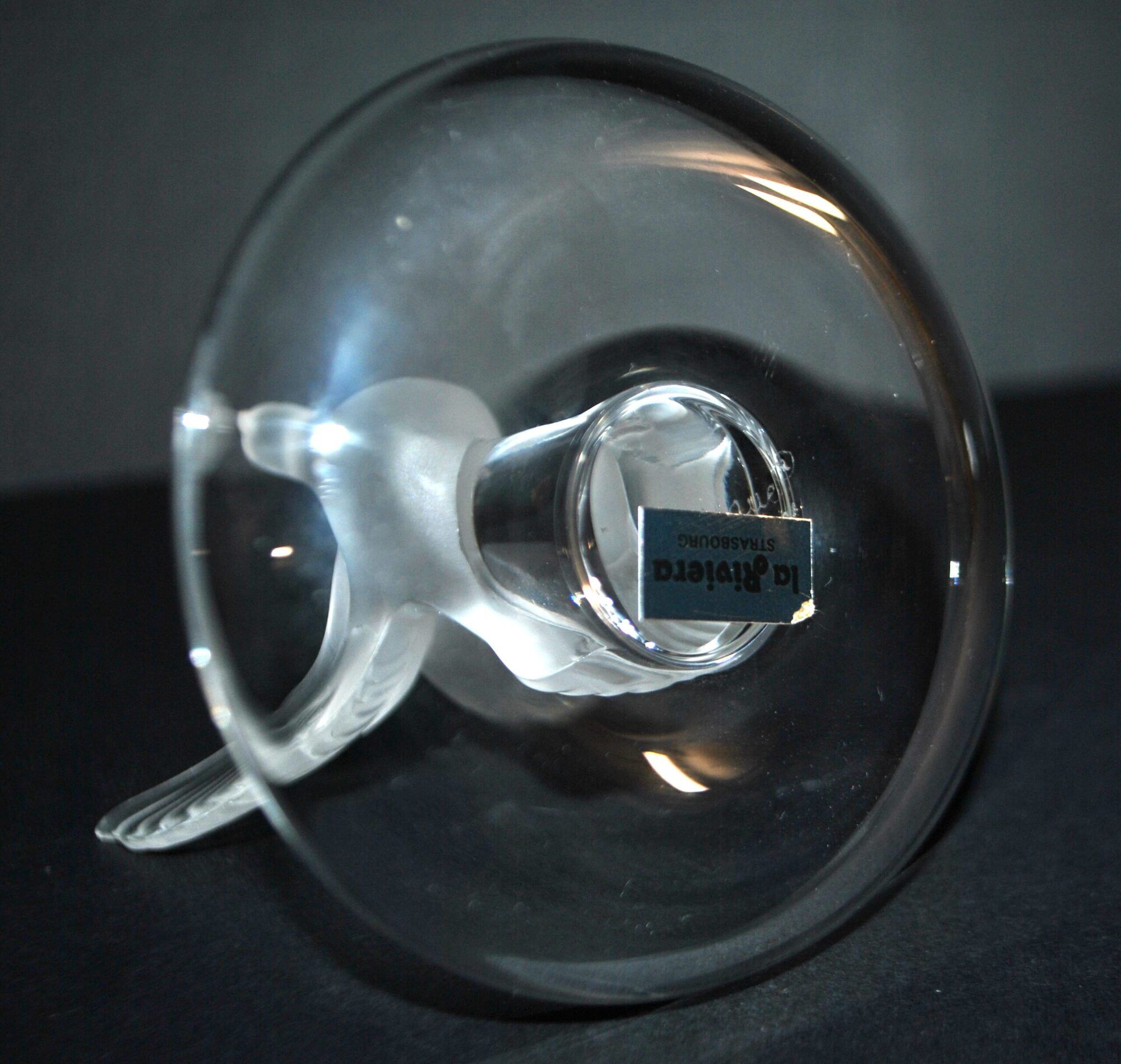 Lalique ashtray dish bird dove in frosted crystal and signed