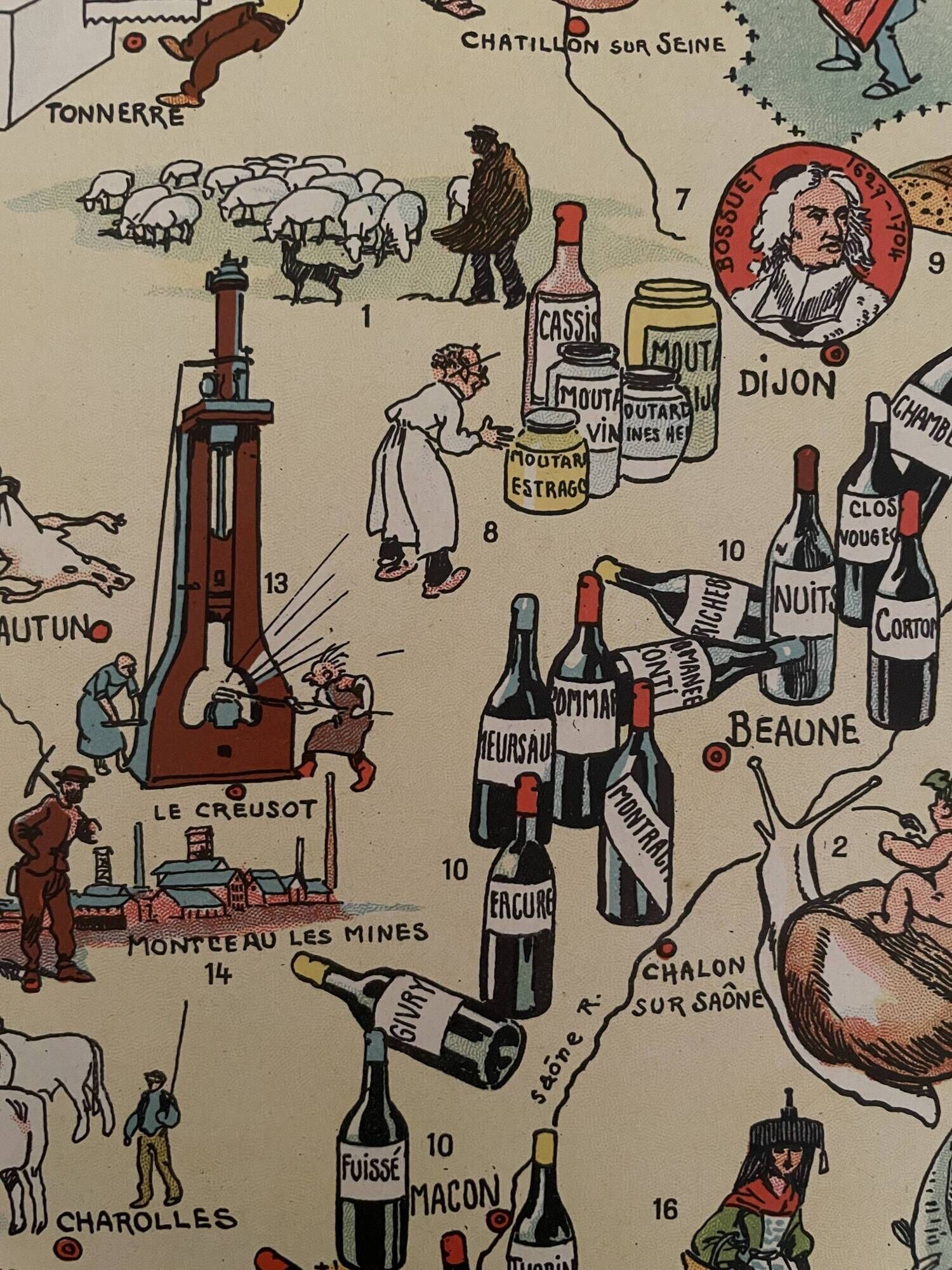 Old illustrated map of Burgundy - JP Pinchon