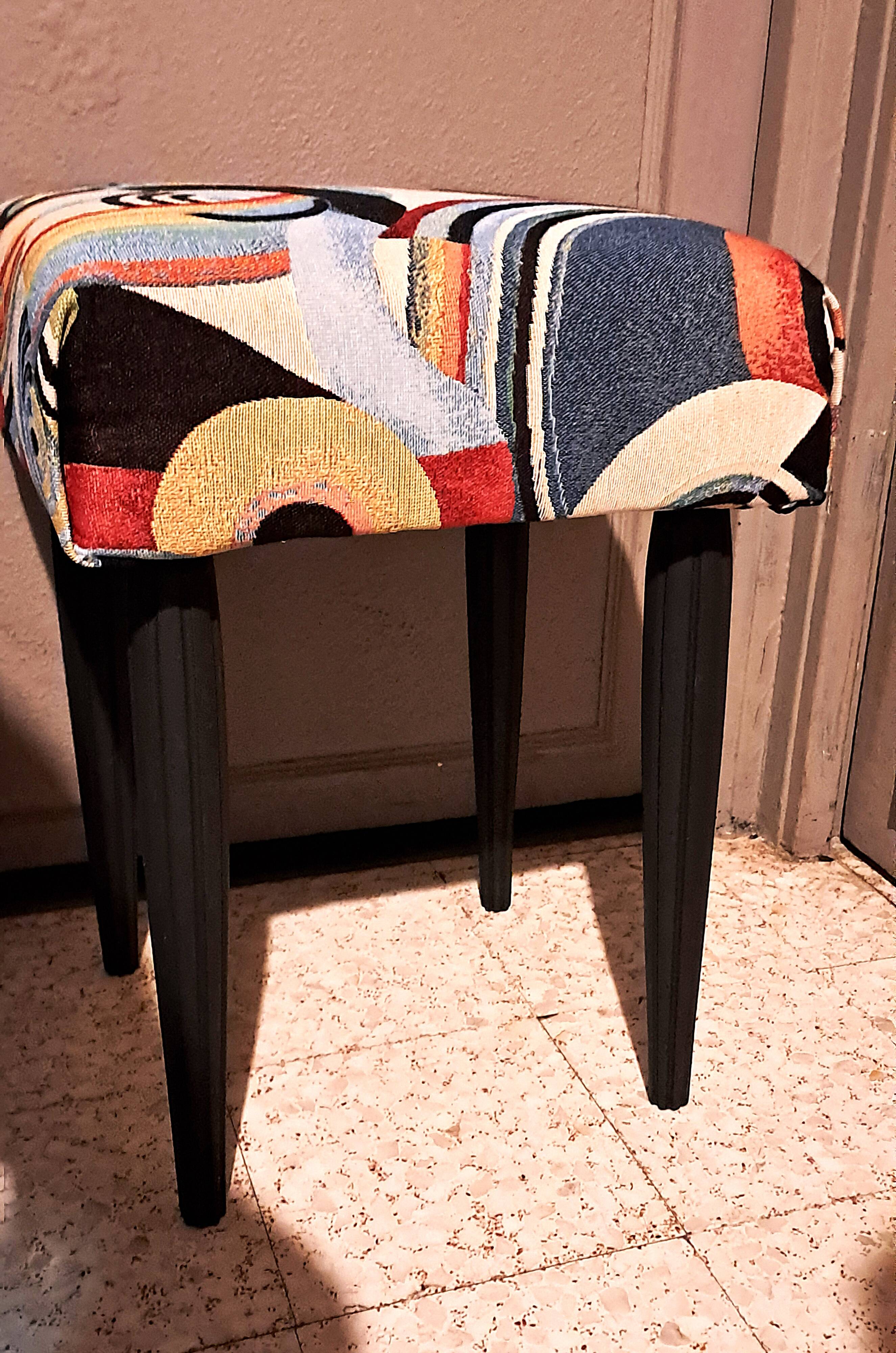 Wooden stool, upholstery restoration, 20th century, occasional furniture