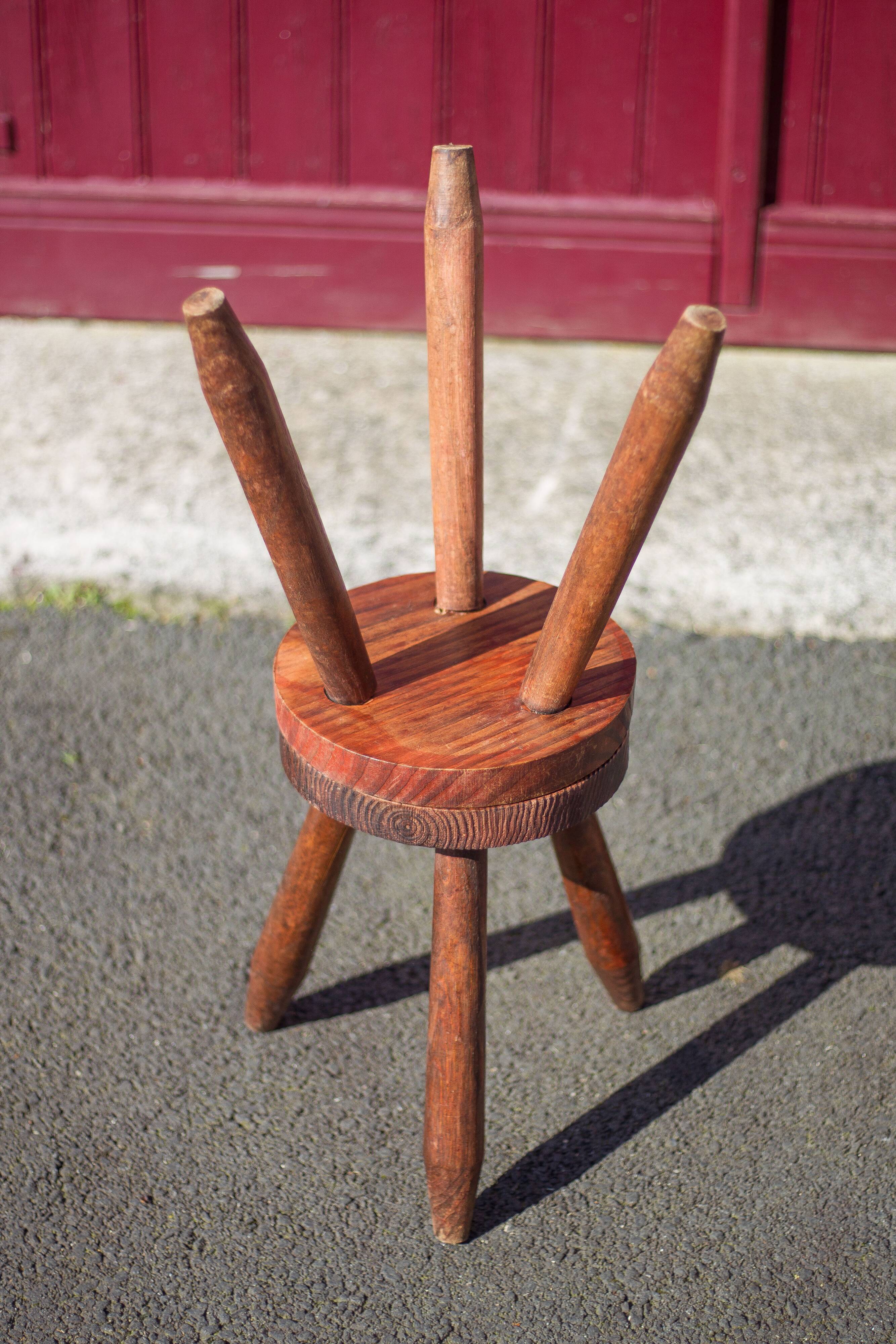 Pair of vintage stools, wooden stool, tripod stool, plant holder