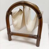Bamboo and fabric magazine rack - vintage 70s bohemian rattan style