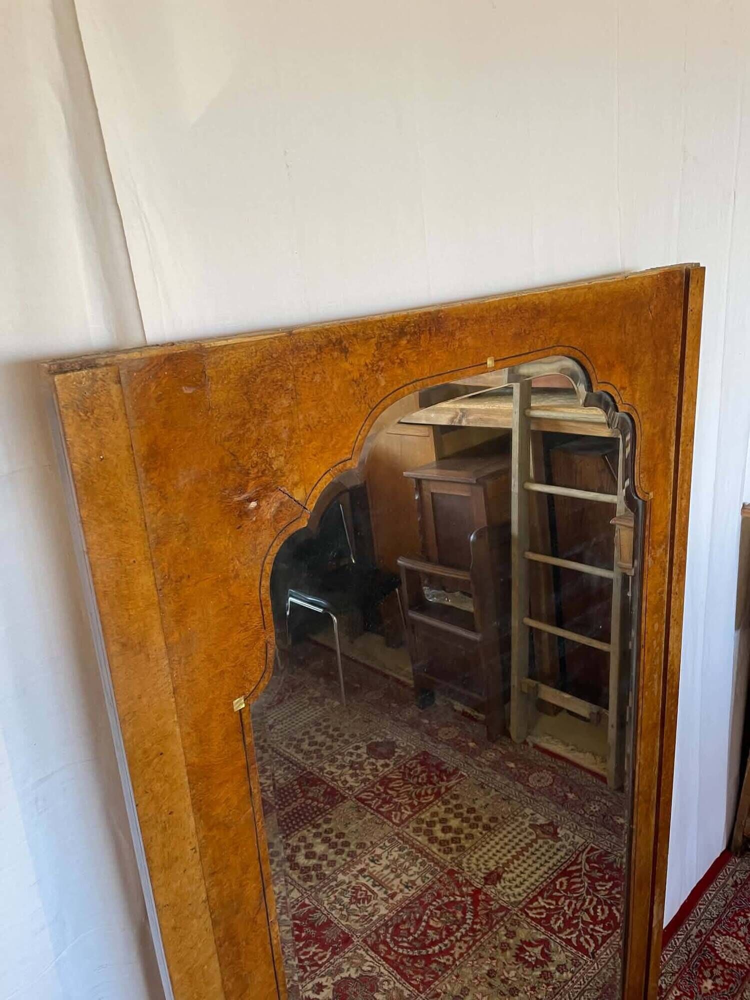 Large antique mirror in wood burl and mother-of-pearl – Art Deco style