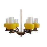 Vintage chandelier in brass and glass