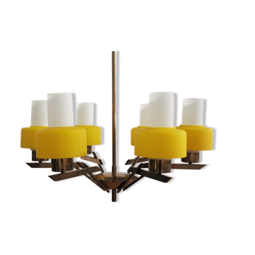 Vintage chandelier in brass and glass