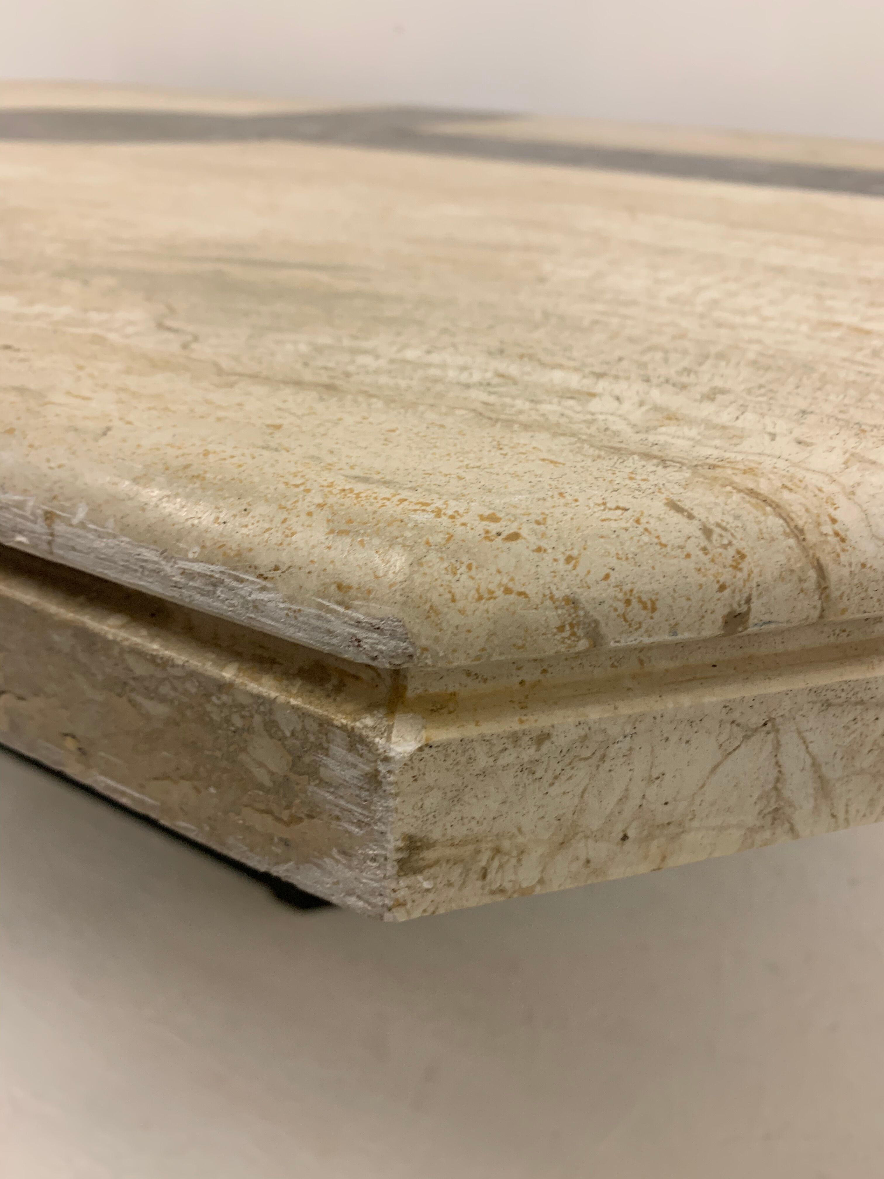 Vintage coffee table travertine and fossile marble top , 1970's