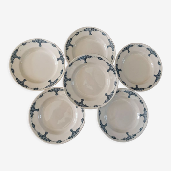 Lot 6 assiettes demi  creuses terre de fer Lonchamp série Versailles