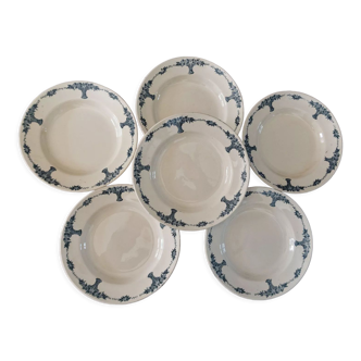 Lot 6 assiettes demi  creuses terre de fer Lonchamp série Versailles