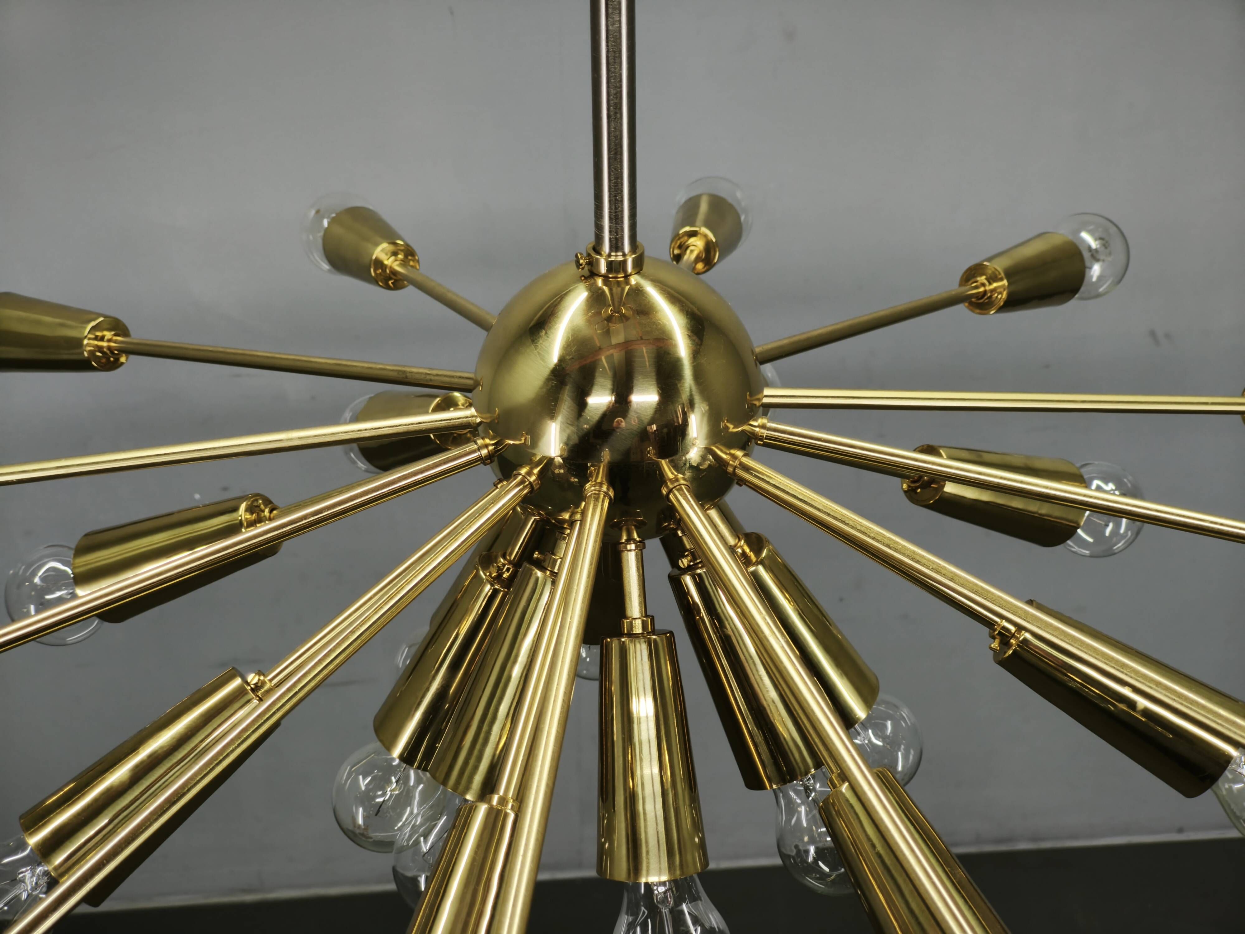 Kamenický Šenov 28-Light Brass Sputnik Chandelier, Czechoslovakia, 1970s