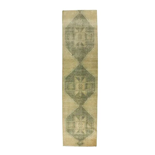 1970s Turkish hand-knotted runner rug 89x350