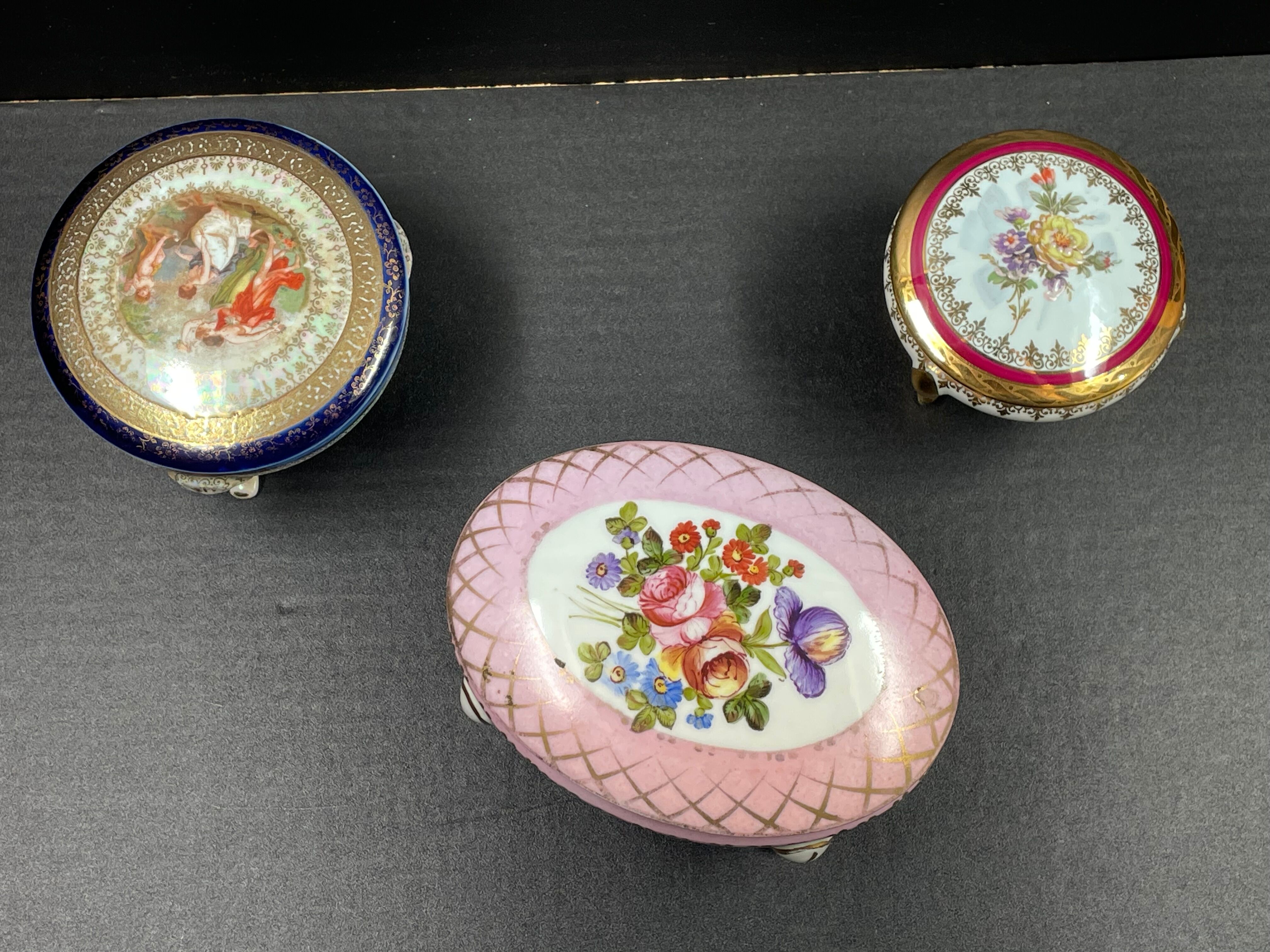 Set of 3 Limoges porcelain candy box