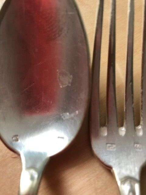 Set of six cutlery with silver metal entremets