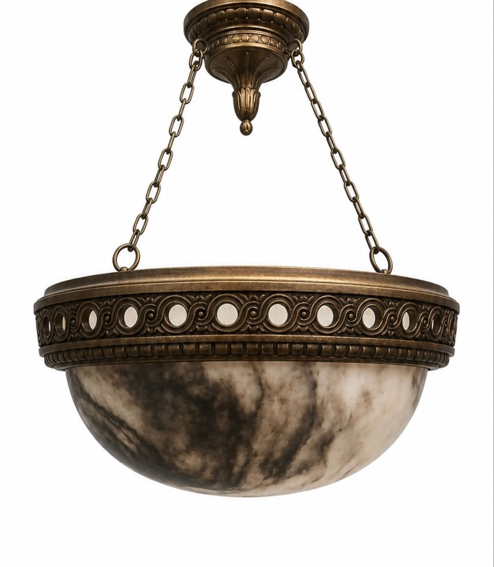 Alabaster dome chandelier – Art Deco style sculpted Ø 44cm