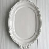 Large antique oval tray, white porcelain with baroque patterns