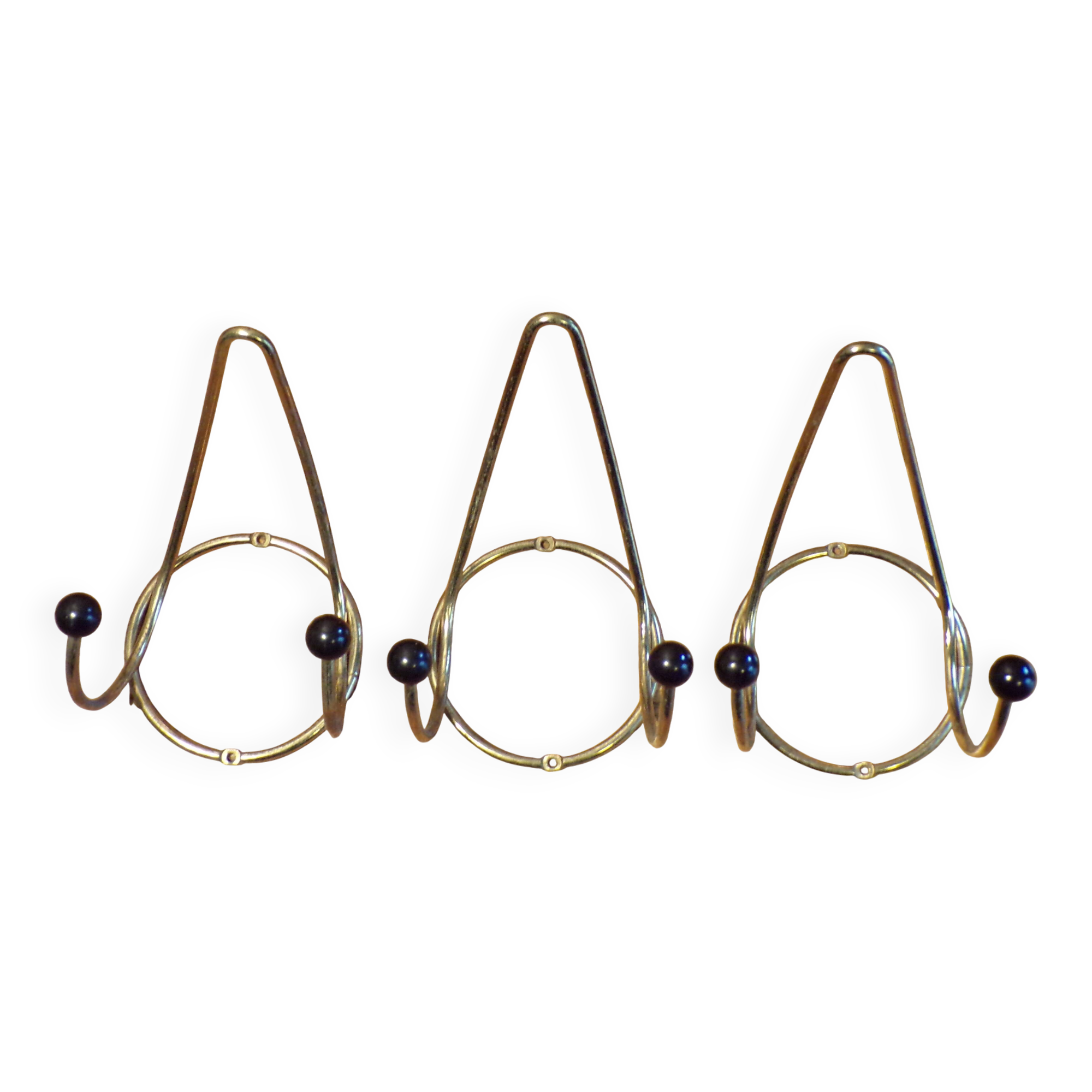 3 patères vintage métal doré