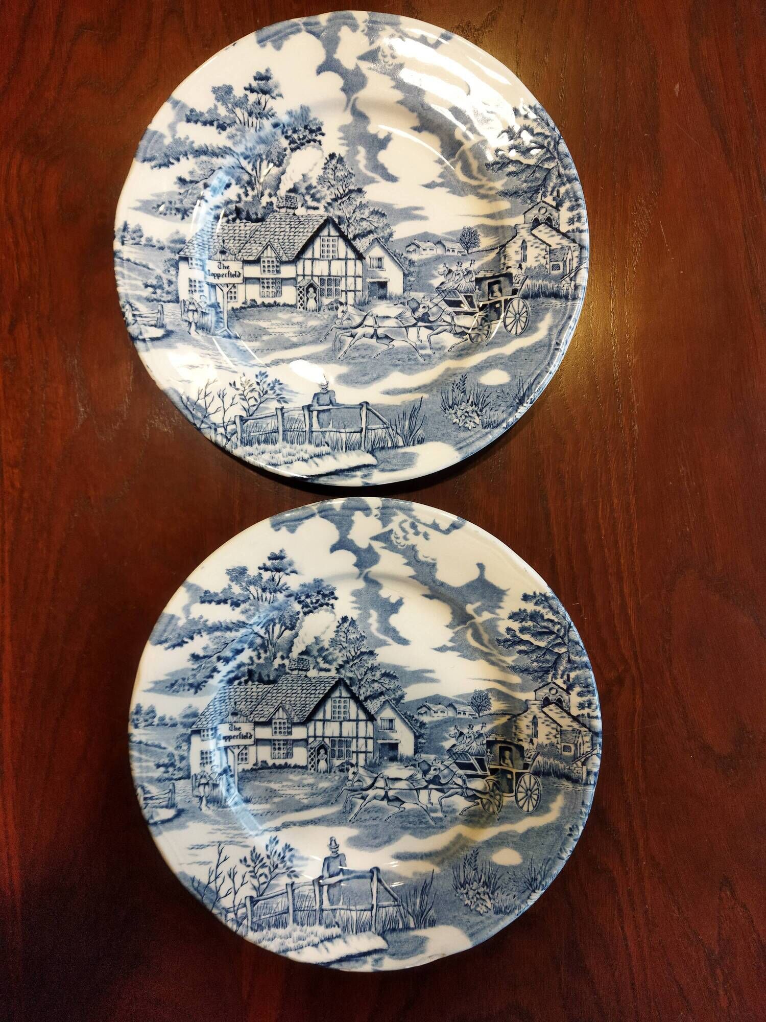 8 blue & white dinner plates (Royal Tudor Gien Lunéville Ceraminter)