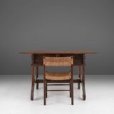 Table console espagnole ancienne en chêne avec tiroirs fabriqués à la main, 18ème siècle