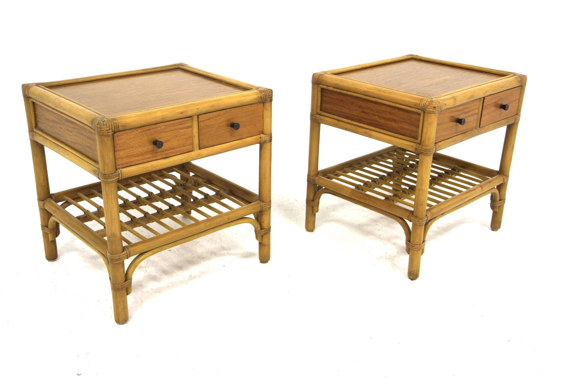 Set of 2 rattan bedside tables, Dux, Sweden, 1960