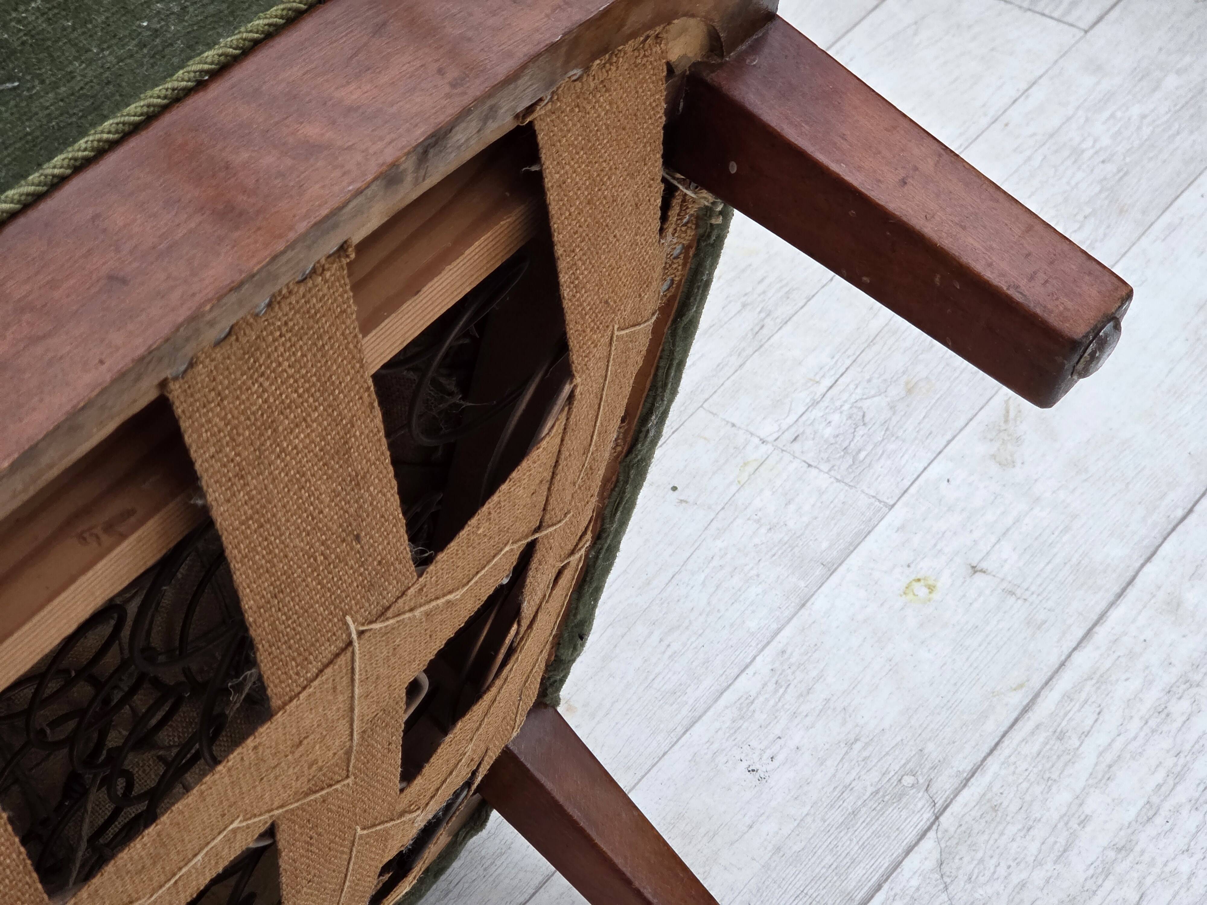 1960s, Danish highback armchair, green furniture velour, teak wood.