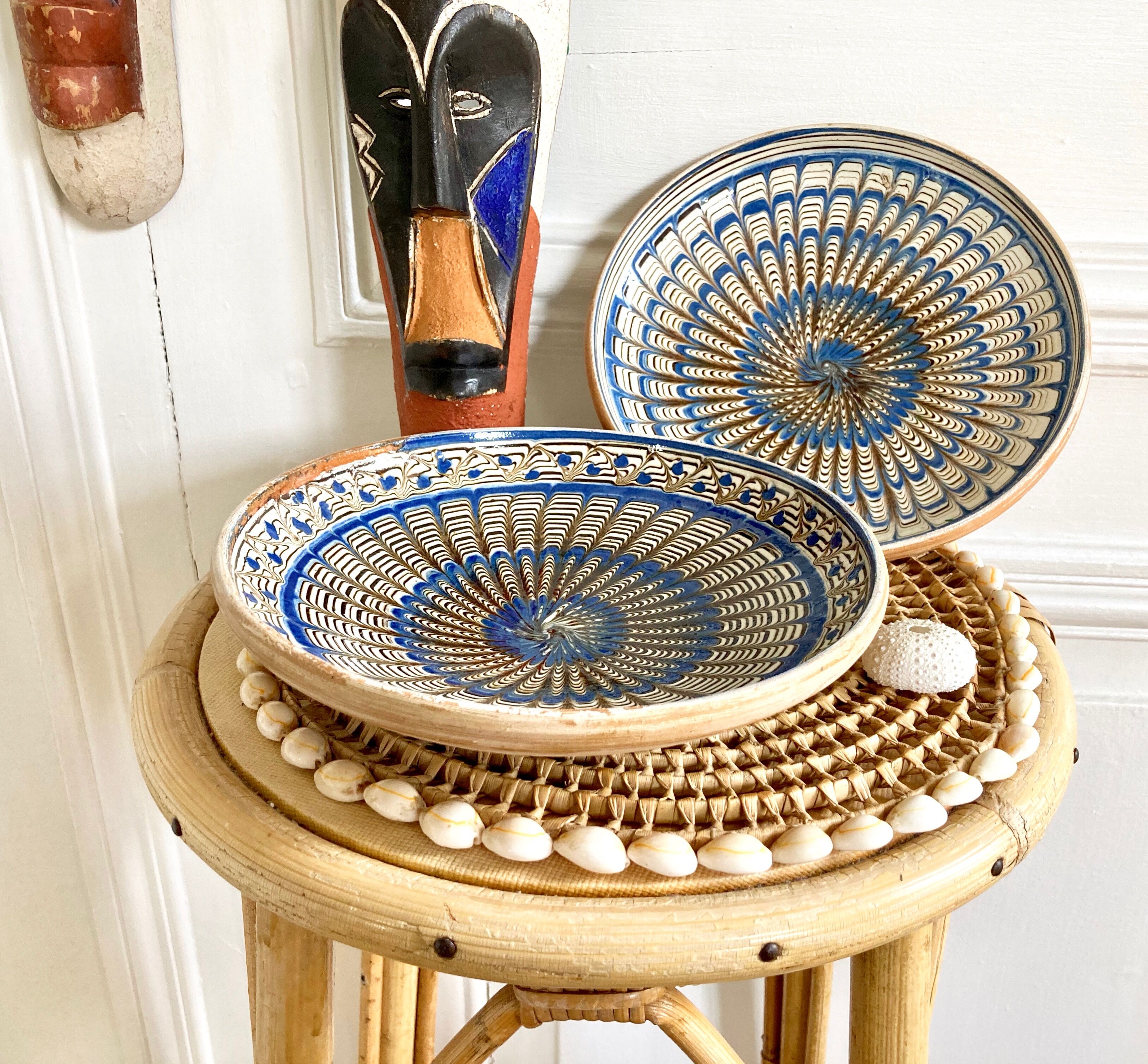 Pair of hand-painted hollow cup plates