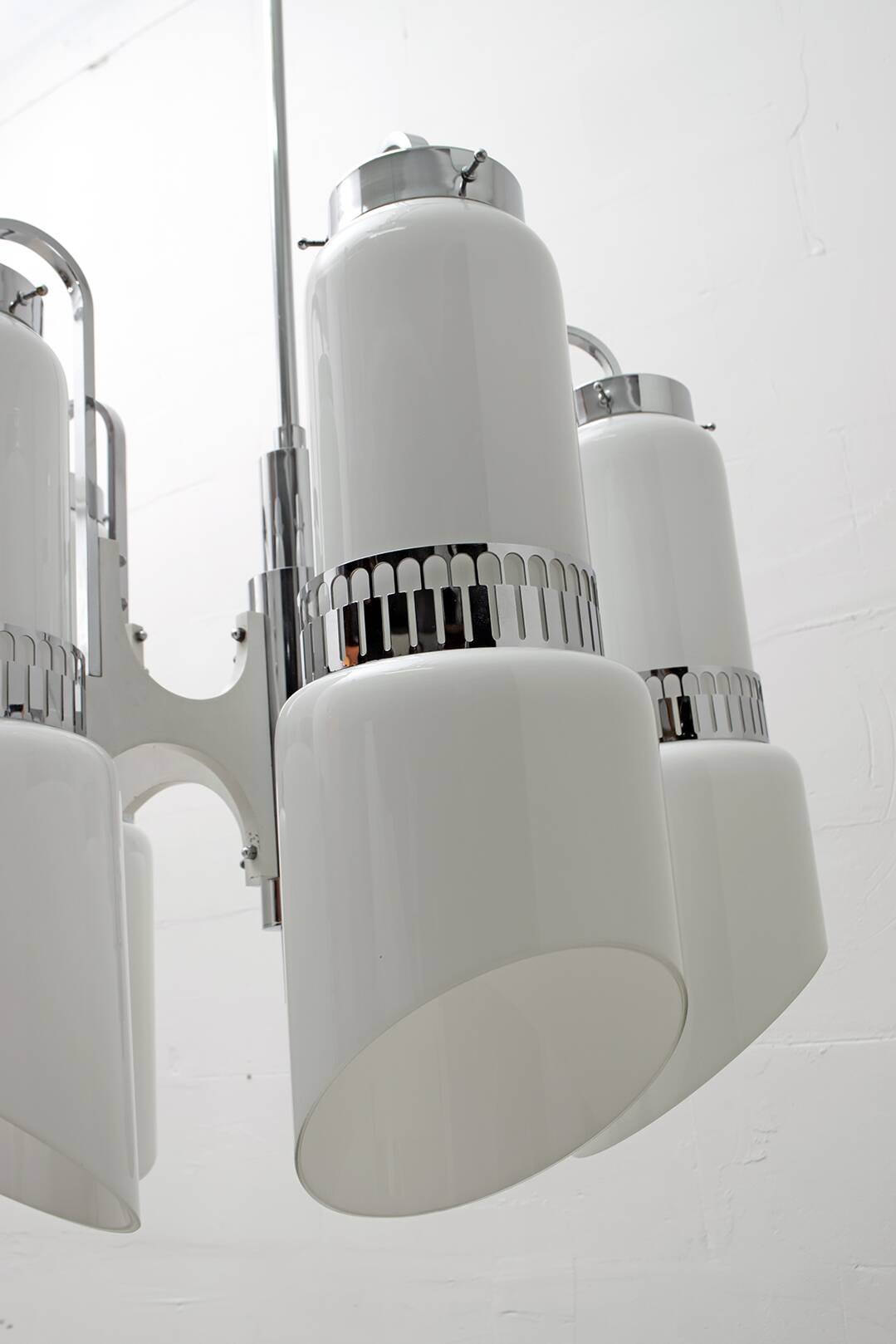 Vistosi Midcentury Italian Murano Glass and Steel "Incamiciato" Chandelier