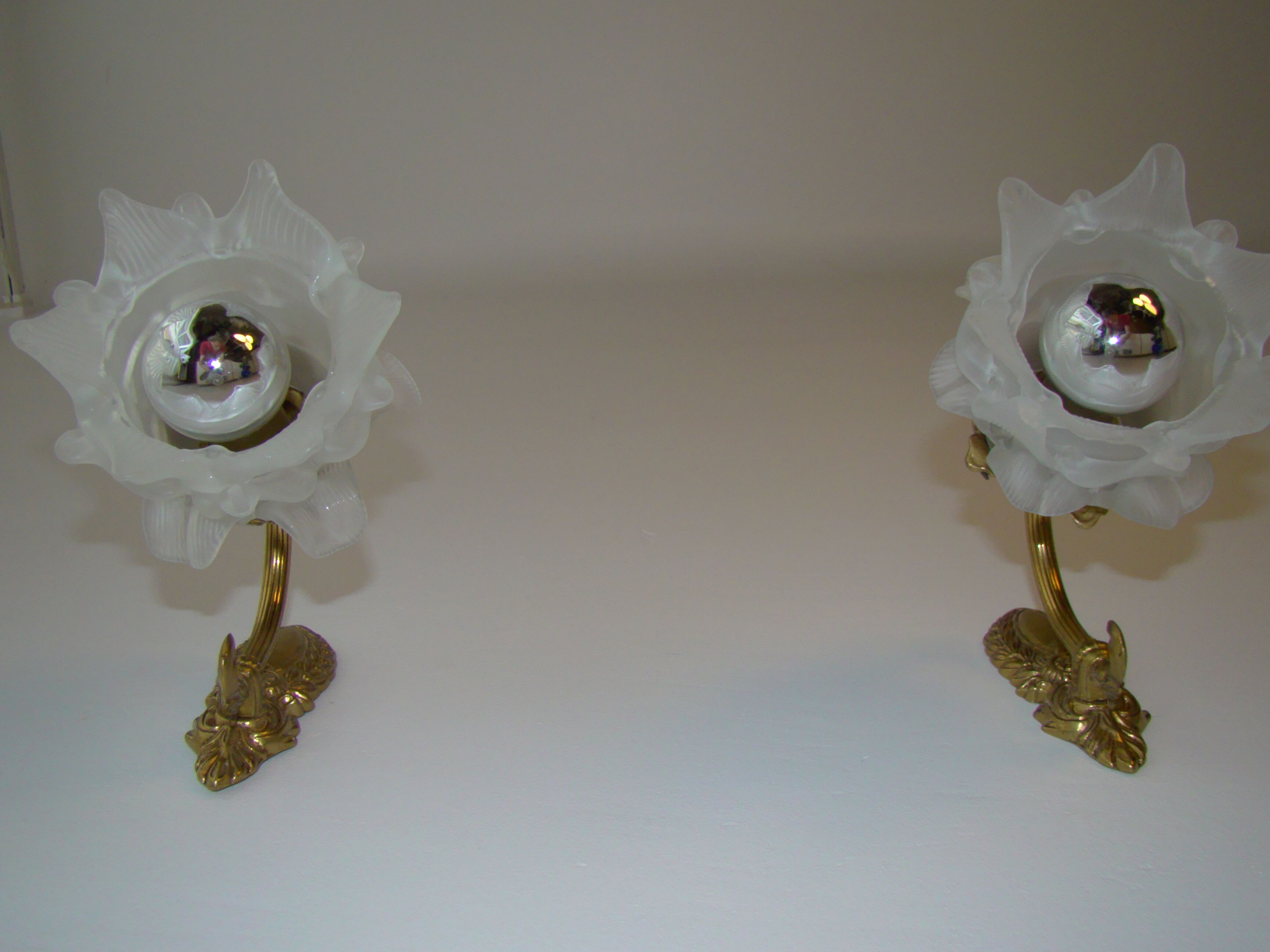 Pair of tanned sconces and glass paste