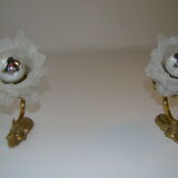 Pair of tanned sconces and glass paste