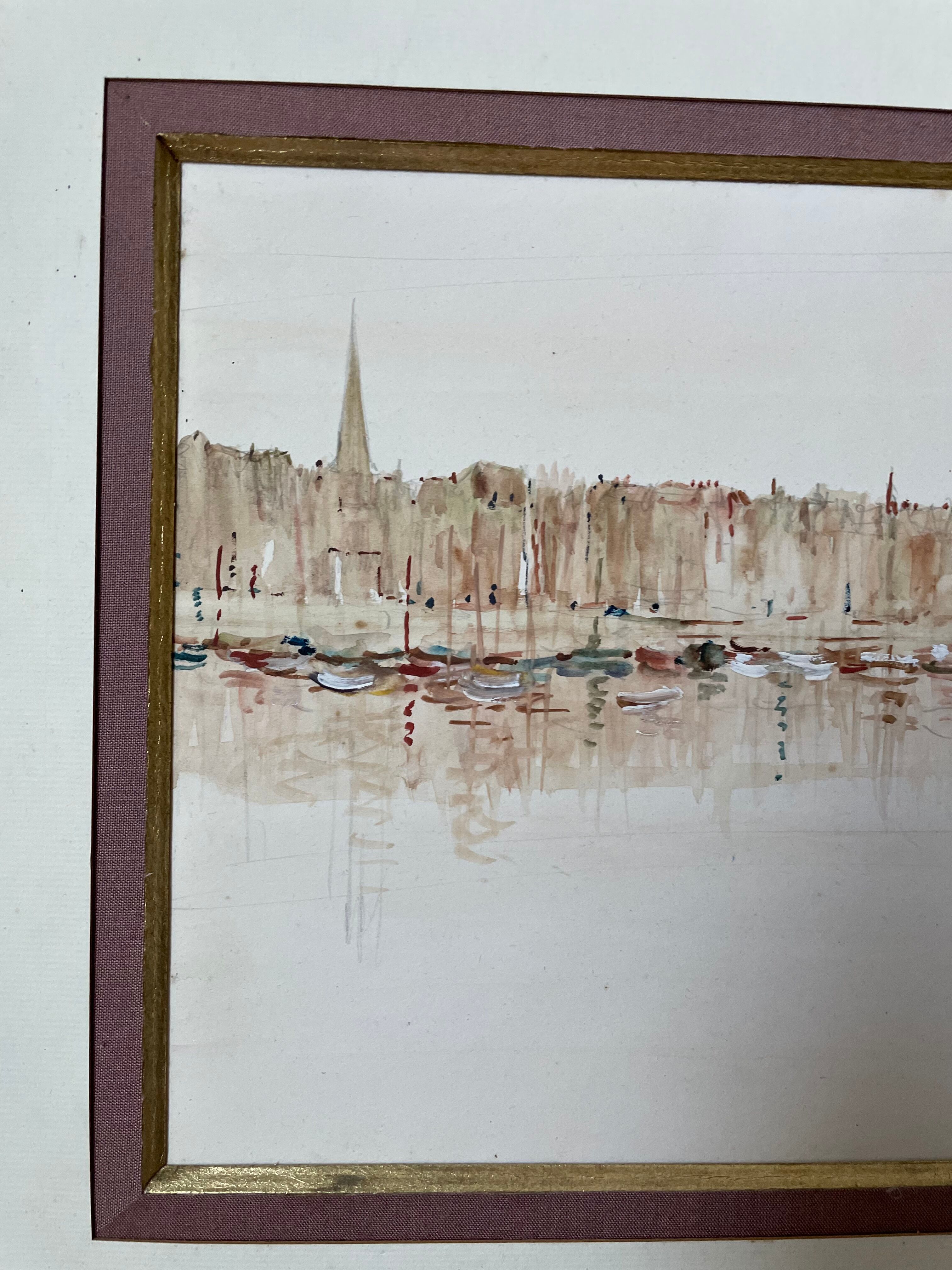 Watercolor painting honfleur brittany