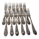 12 silver-plated table forks by goldsmith Ravinet Art Nouveau