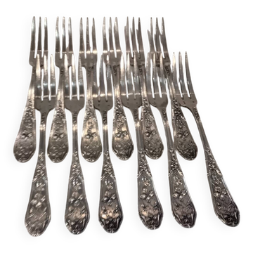 12 fourchettes de table métal argenté orfèvre Ravinet art nouveau