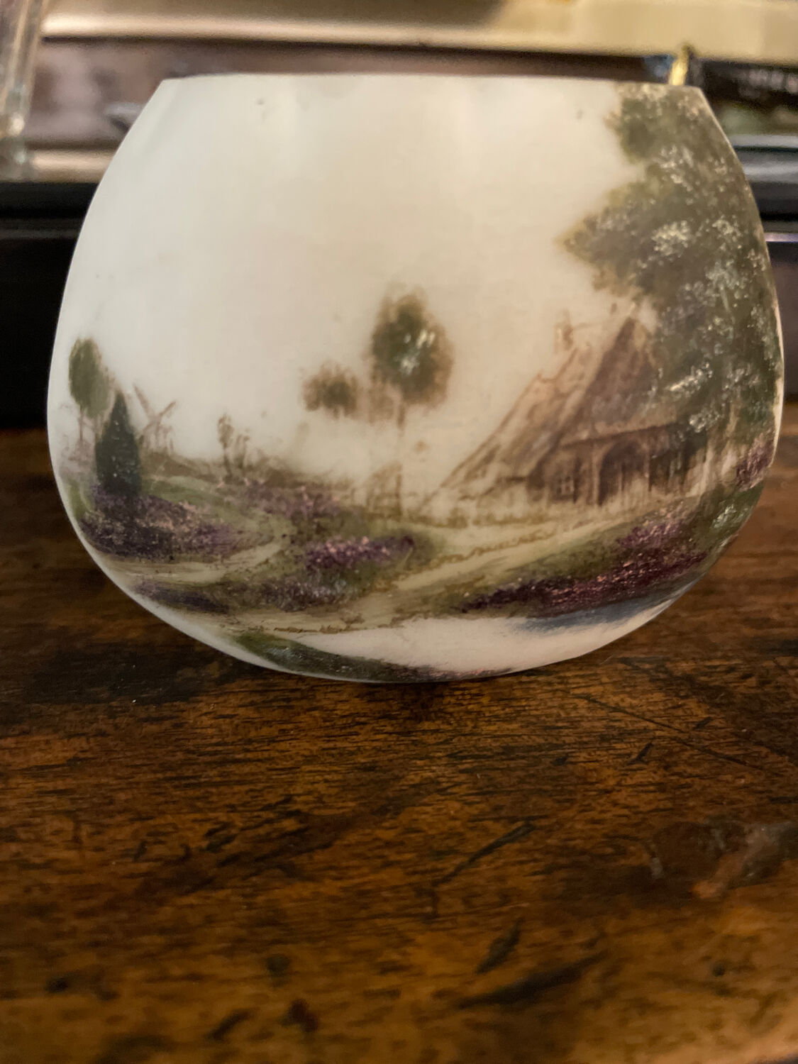 Art Deco opal vase with landscape decor