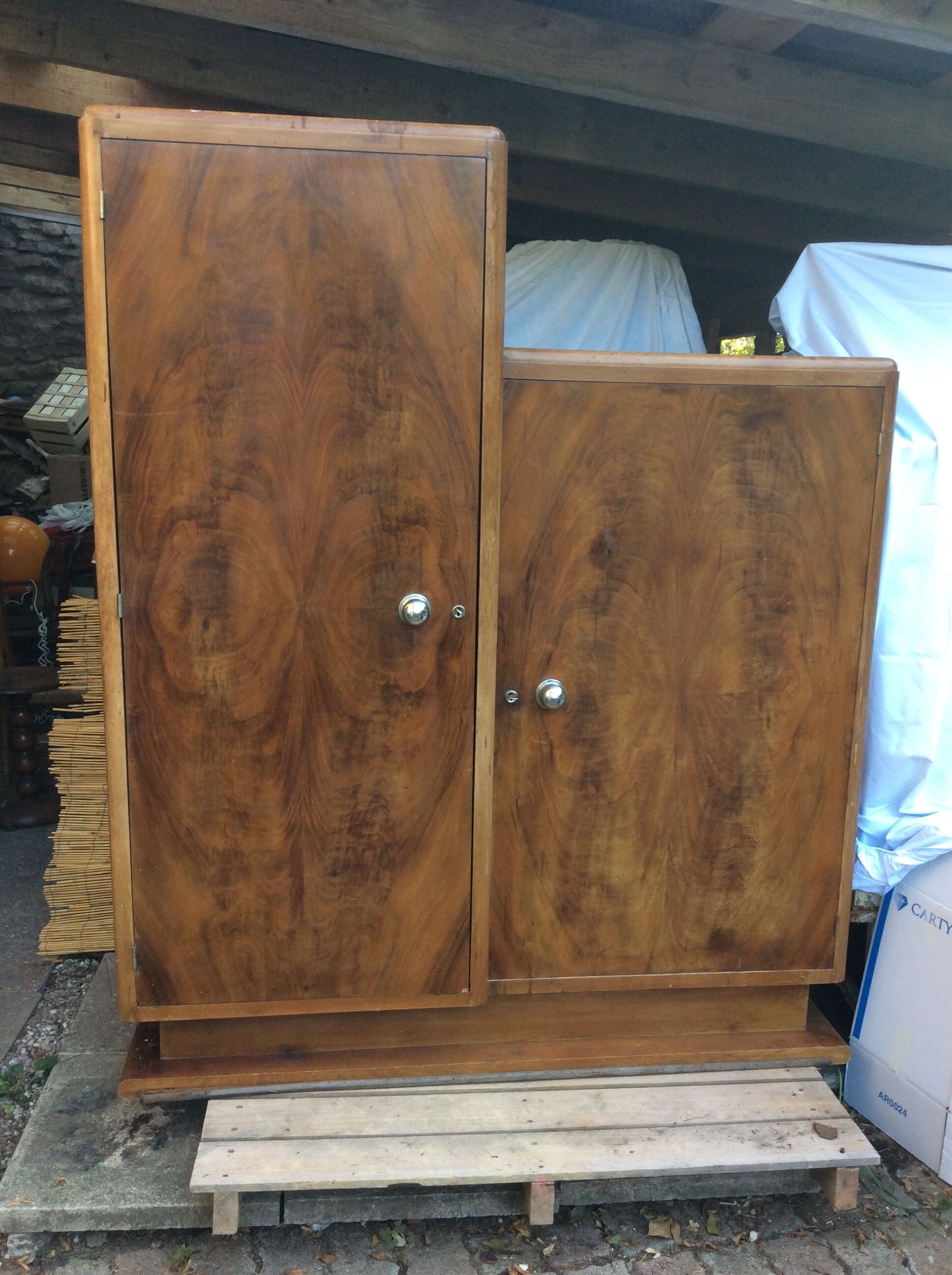 Period ART DECO 1925 Walnut wardrobe and magnifying glass d orme