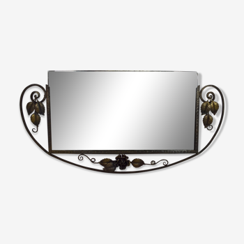 Miroir art déco en fer forgé motif floral 82x42cm