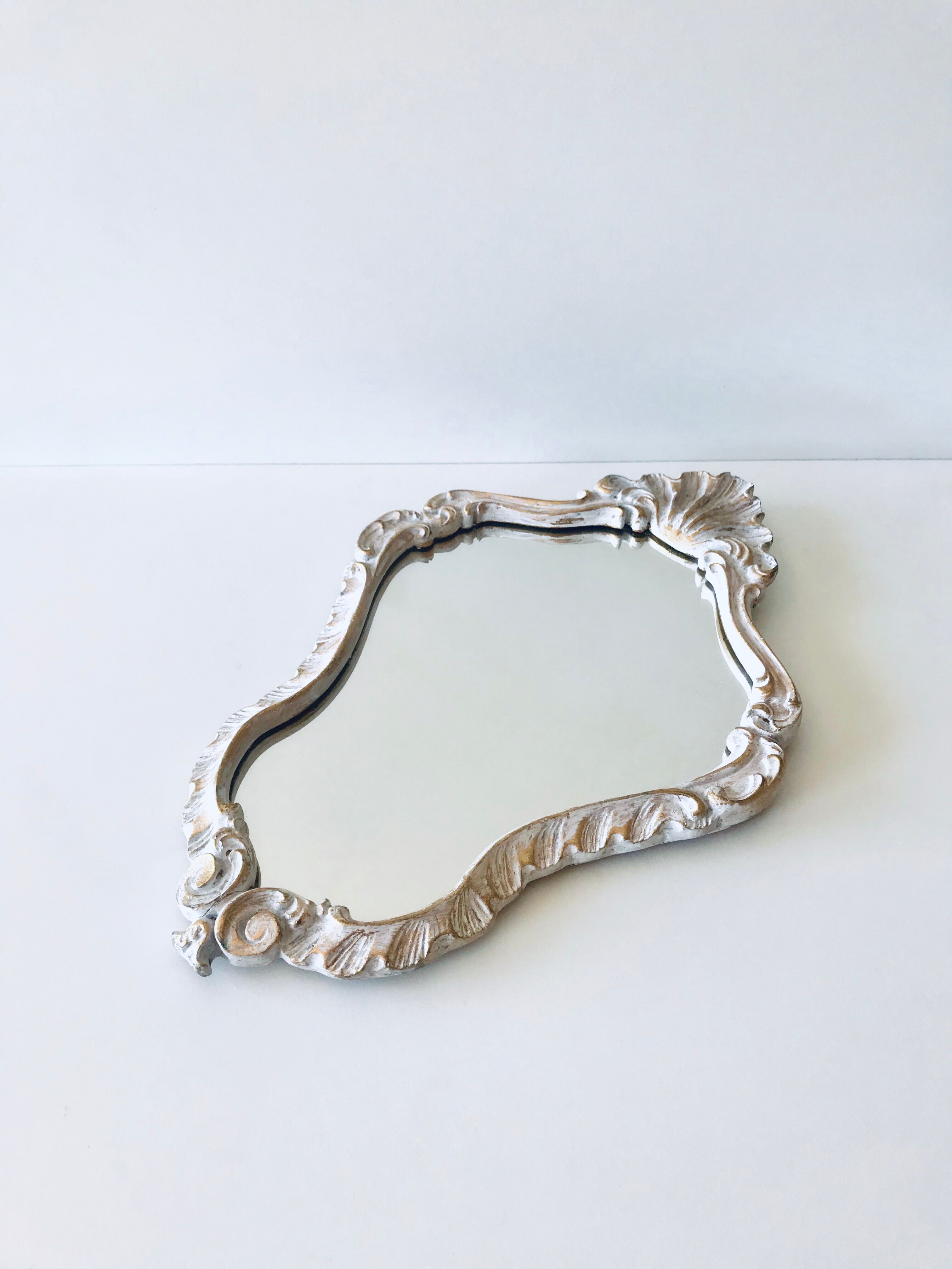 Golden art deco mirror and white patinated 30x45cm