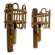 Pair of rattan bamboo lantern wall lights. 1950s-1960s