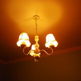 Lasuffed white metal suspension - 3 pink lampshades