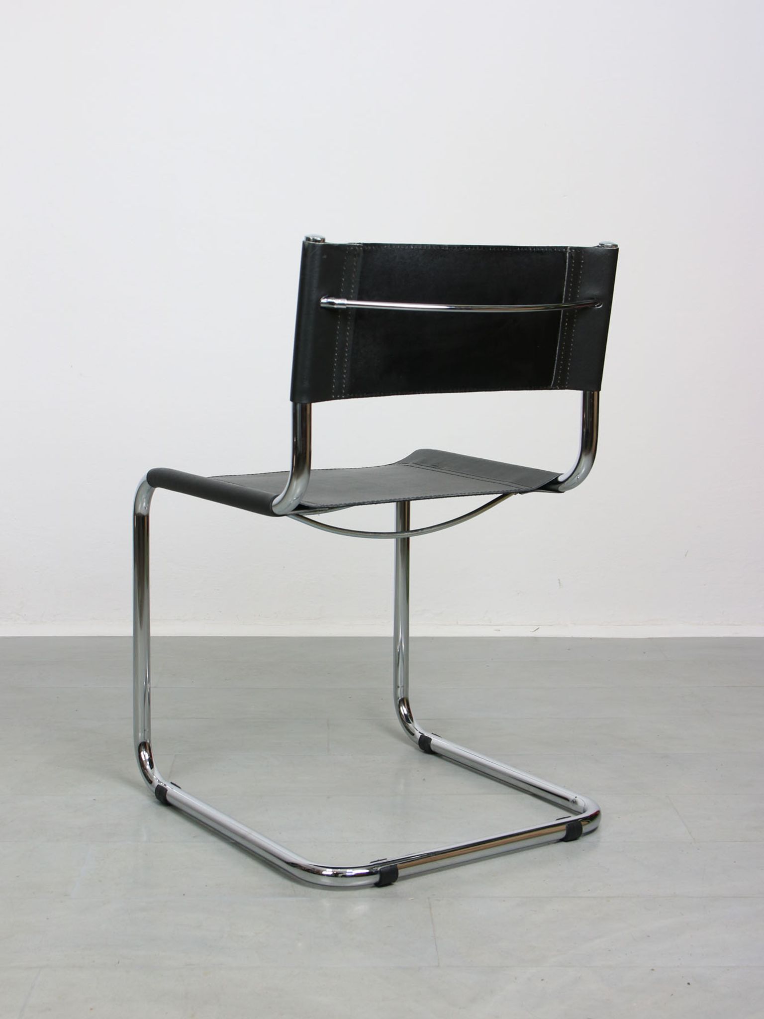 Vintage black leather bauhaus chair, italy