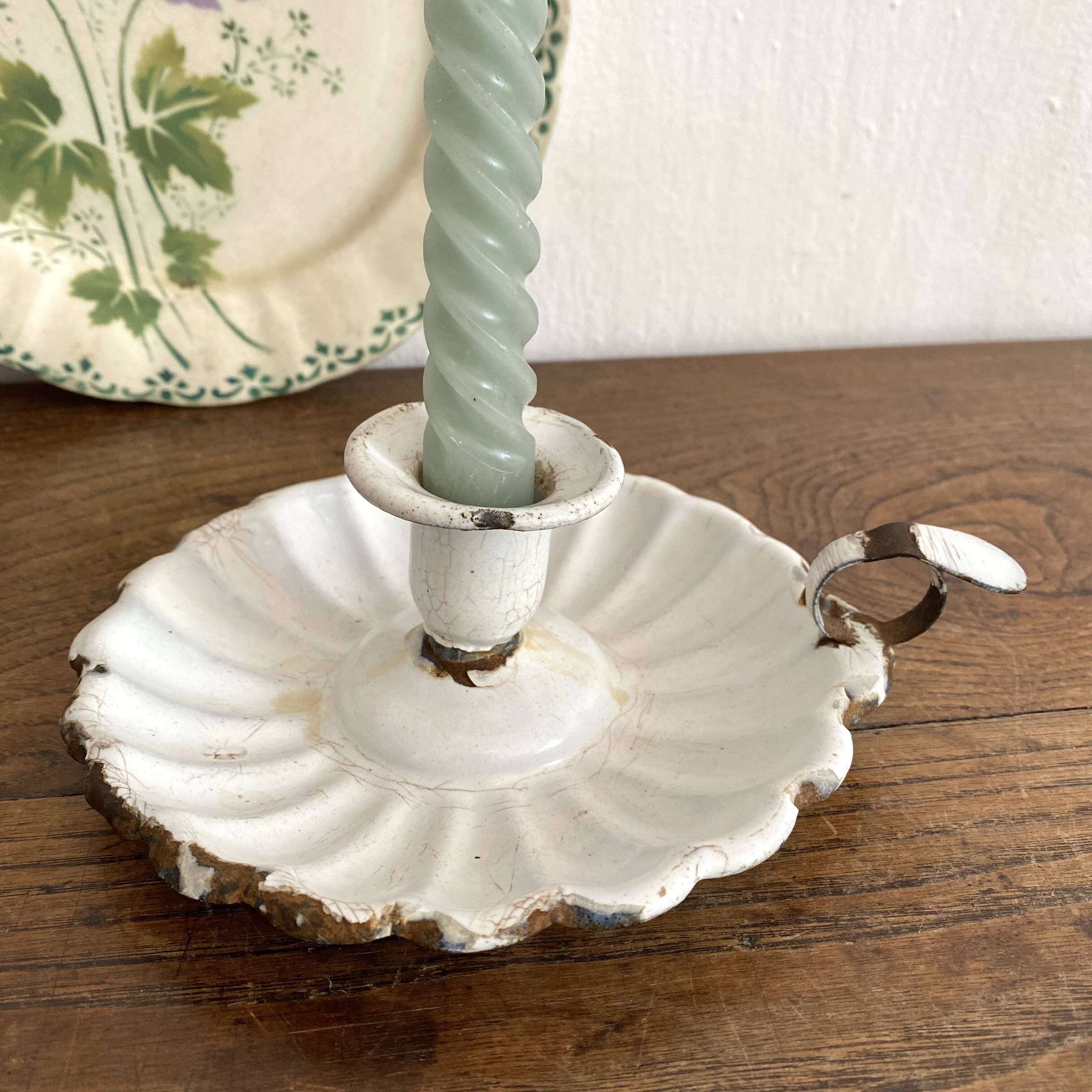 Antique enamelled sheet metal candle holder