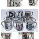 Dix mugs en grès émaillé décors bleu et ocre design années 80