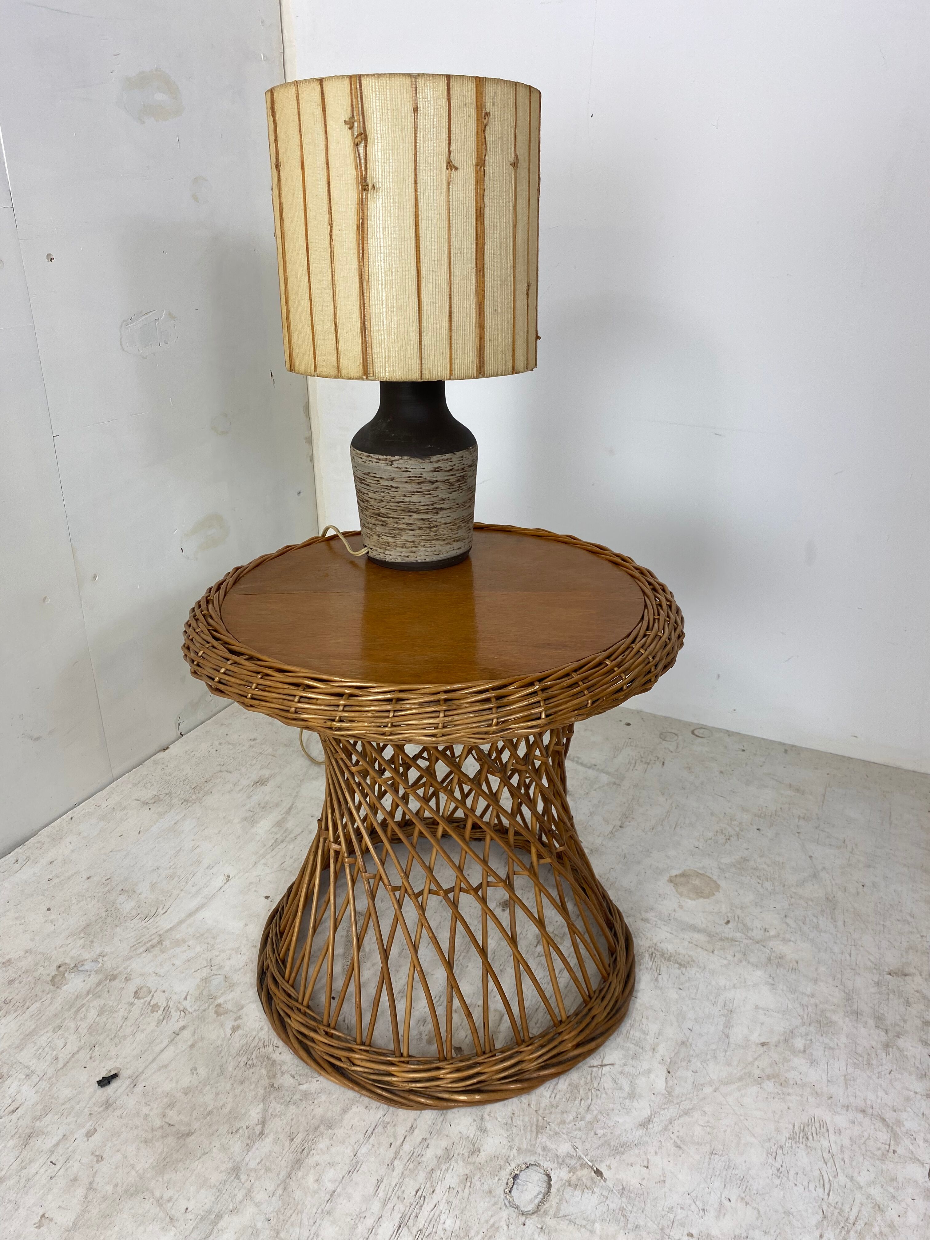 Vintage rattan and wood side table, 1960s