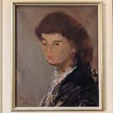 Mid-Century Modern Swedish Oil Painting "Auburn Hair" Vintage Portrait, Framed