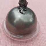 Round glass and pewter butter tray