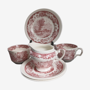 Staffordshire cups, saucers, plates and milk jar