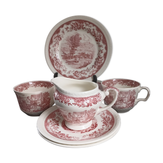 Staffordshire cups, saucers, plates and milk jar