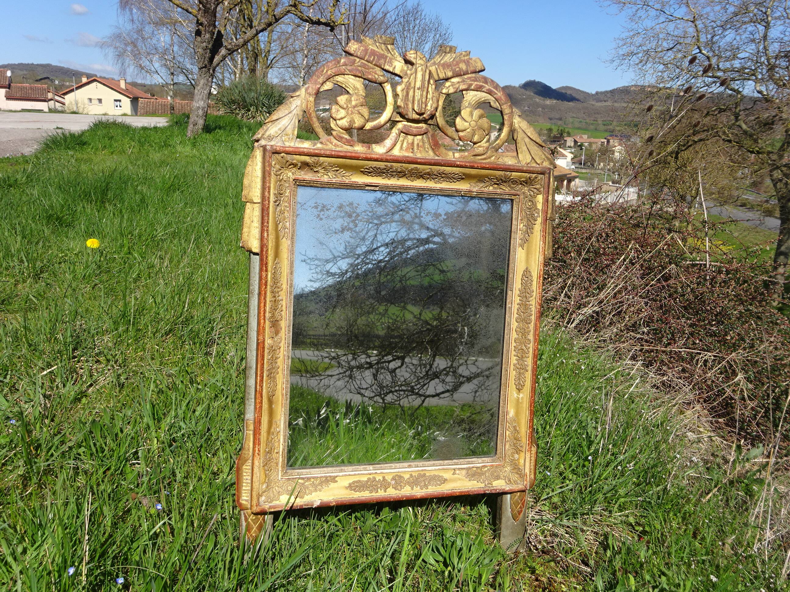 Antique mercury mirror, Louis XVI style gilded frame, 84x50cm