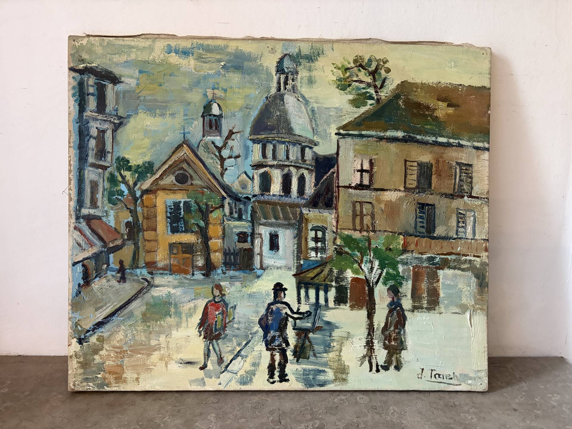 Scene de Montmartre, huile sur toile signée