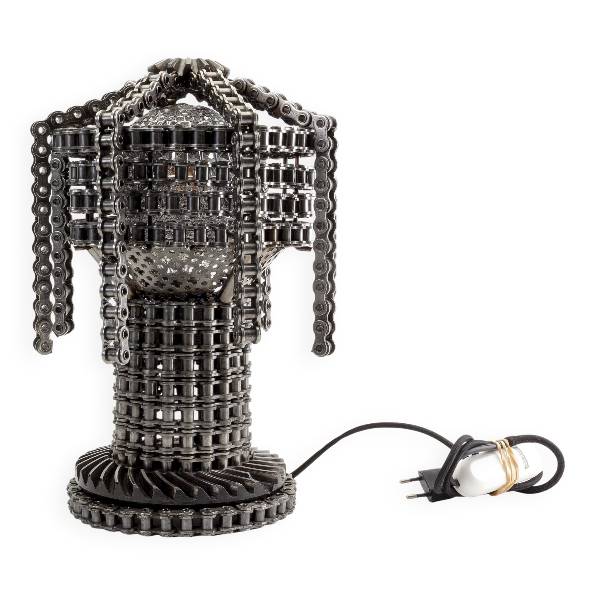 Unique metal chain table lamp, Sweden, 2000s