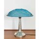 Art Deco table lamp, hammered metal base, glass shade, Degué, France, 1920-30s