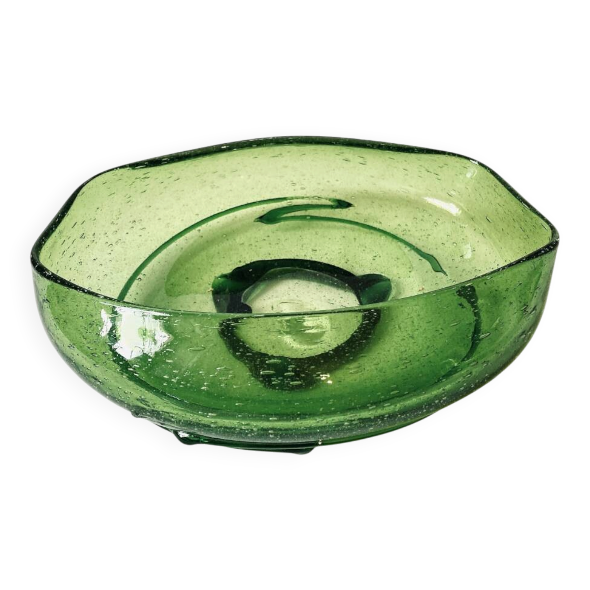 Coupe creuse en verre bullé soufflé, fabrication artisanale