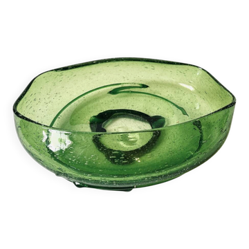 Coupe creuse en verre bullé soufflé, fabrication artisanale